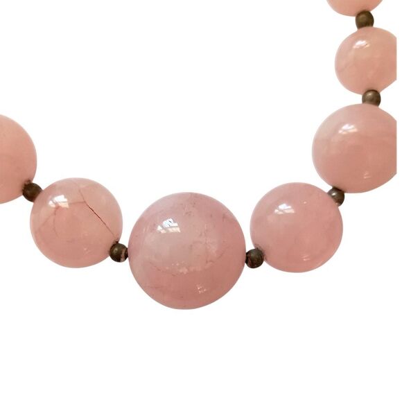 Vtg Rose Quartz Beaded Necklace Chunky Graduated Pale Pink Art Deco Victorian - Picture 6 of 16